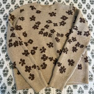Magnolia Boutique Tan and Brown Floral Crew Neck Sweater
